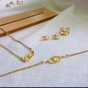 18K Gold Arc De Triomphe Design Necklace, Bracelet, Earrings & Ring Suite Set